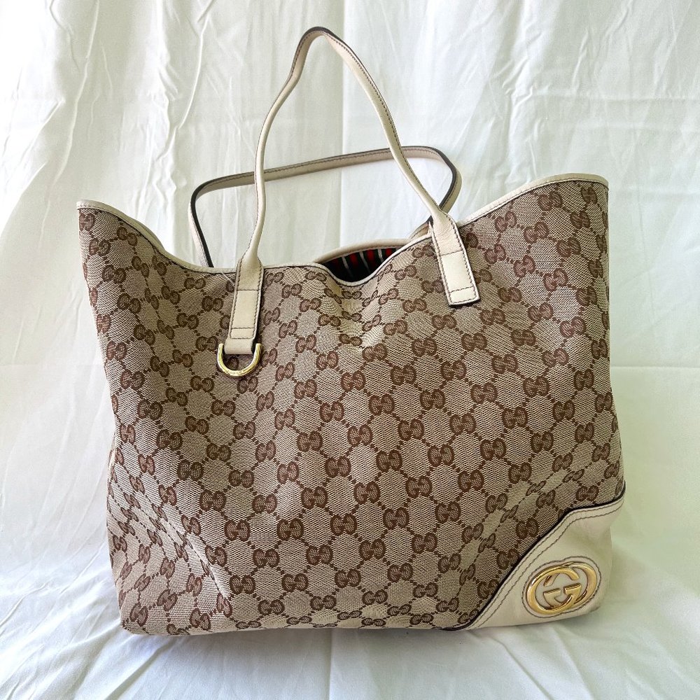 Authentic Gucci GG Monogram Large New Britt Tote Off White